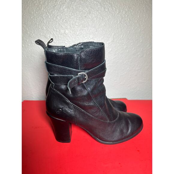 Born Crown Chyler Harnes Black Leather Heed Ankle Booties Size 9 - Picture 4 of 12